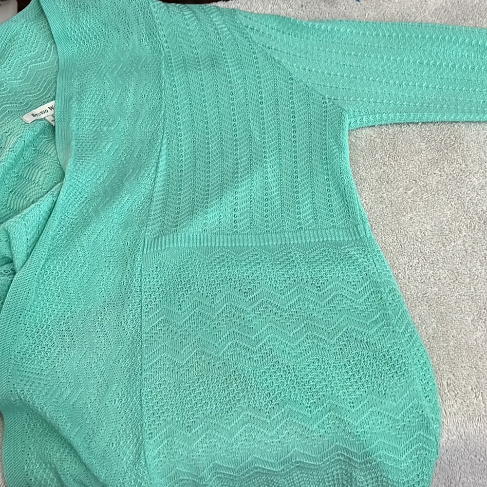Studio Works Light Aqua Open Cardigan Size Small - Picture 7 of 12